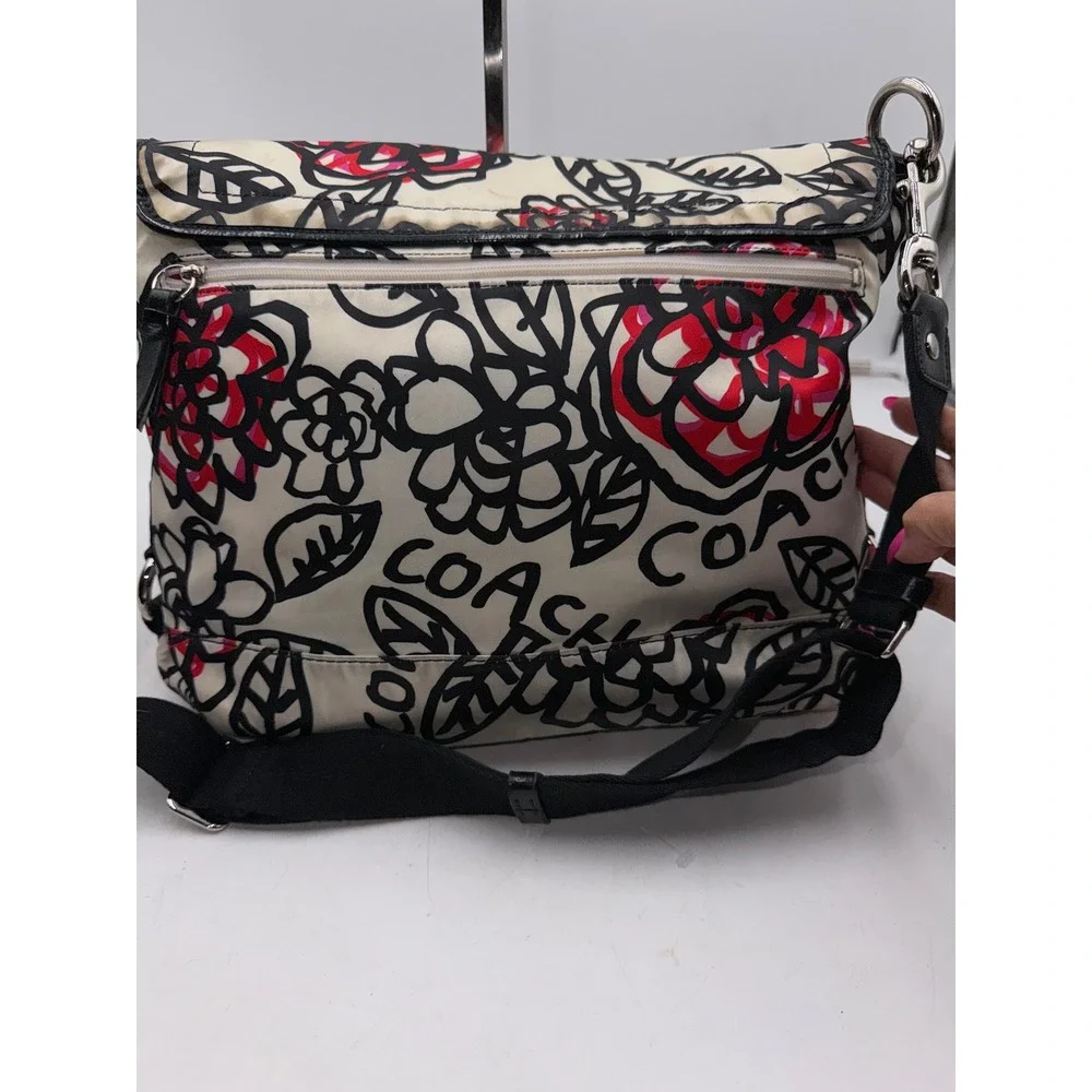 Coach Poppy Graffiti Floral Messenger Bag F16915 Crossbody Red Black Cream